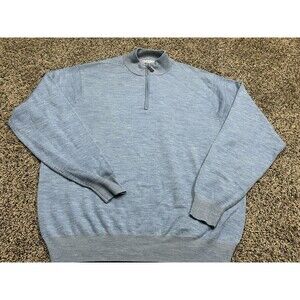 PETER MILLAR  1/4 Zip Pullover Sweater - Light Blue Merino Wool XL - Standard